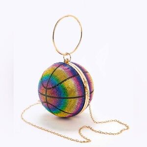 Bright Rainbow Basketball Crystal Pendant Clutch
